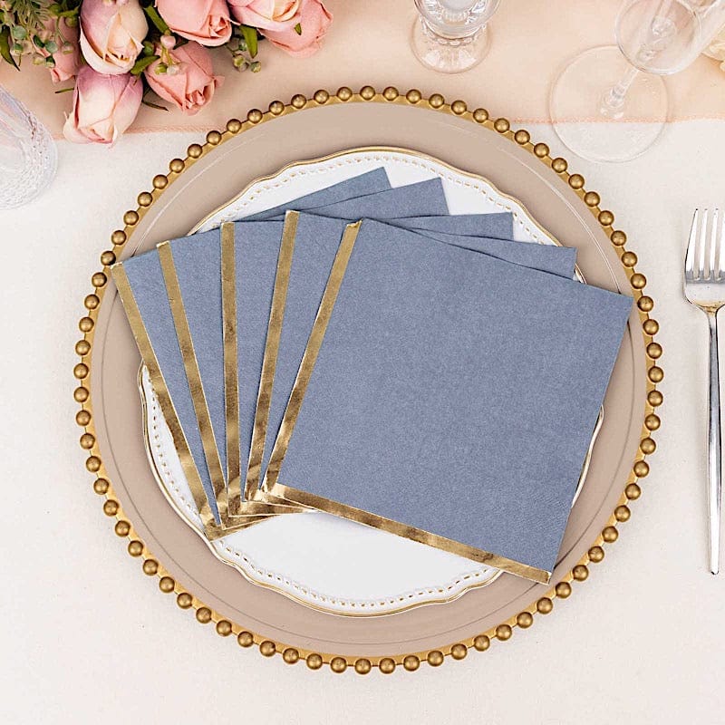 50 Pastel 2 Ply Dinner Cocktail Paper Napkins with Gold Rim