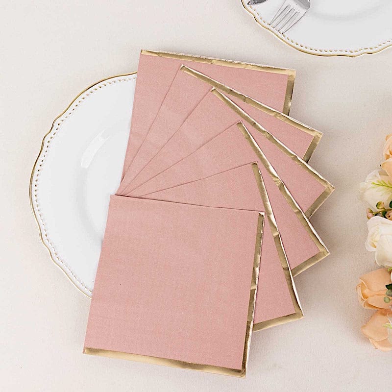 50 Pastel 2 Ply Dinner Cocktail Paper Napkins with Gold Rim