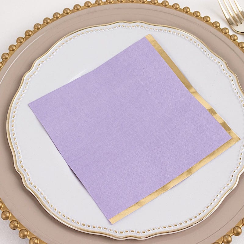 50 pcs 2 Ply Dinner Cocktail Paper Napkins with Gold Rim