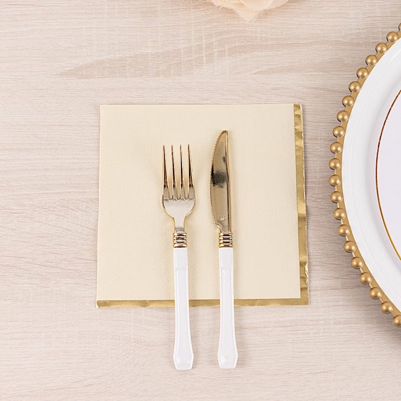 50 pcs 2 Ply Dinner Cocktail Paper Napkins with Gold Rim