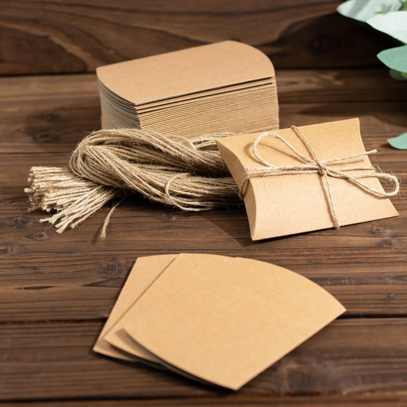 50 pcs 5" x 4" Paper Rustic Party Gift Boxes with Jute Rope Tie - Natural BOX_5X4_POCH_NAT