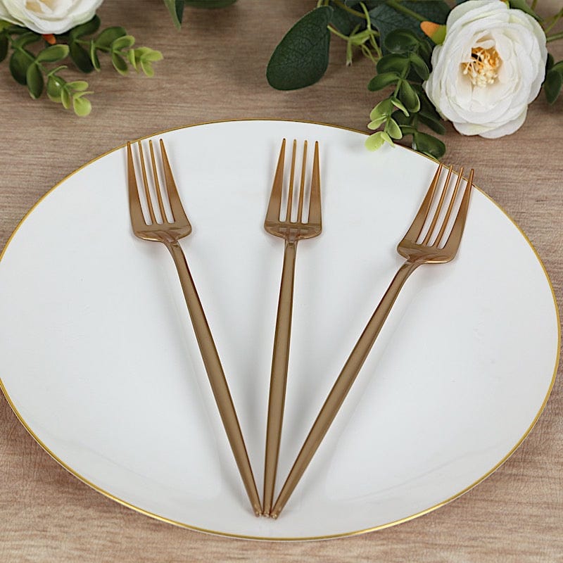 50 pcs 9" Heavy Duty Plastic Premium Disposable Forks - Gold DSP_YF0012B_9_GOLD_PK50