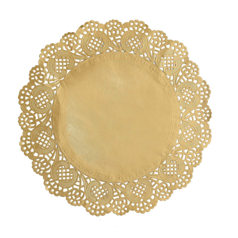 50 pcs Gold Round Disposable Paper Doilies Placemats with Lace Trim DSP_PPDOL_RND01_12_GOLD