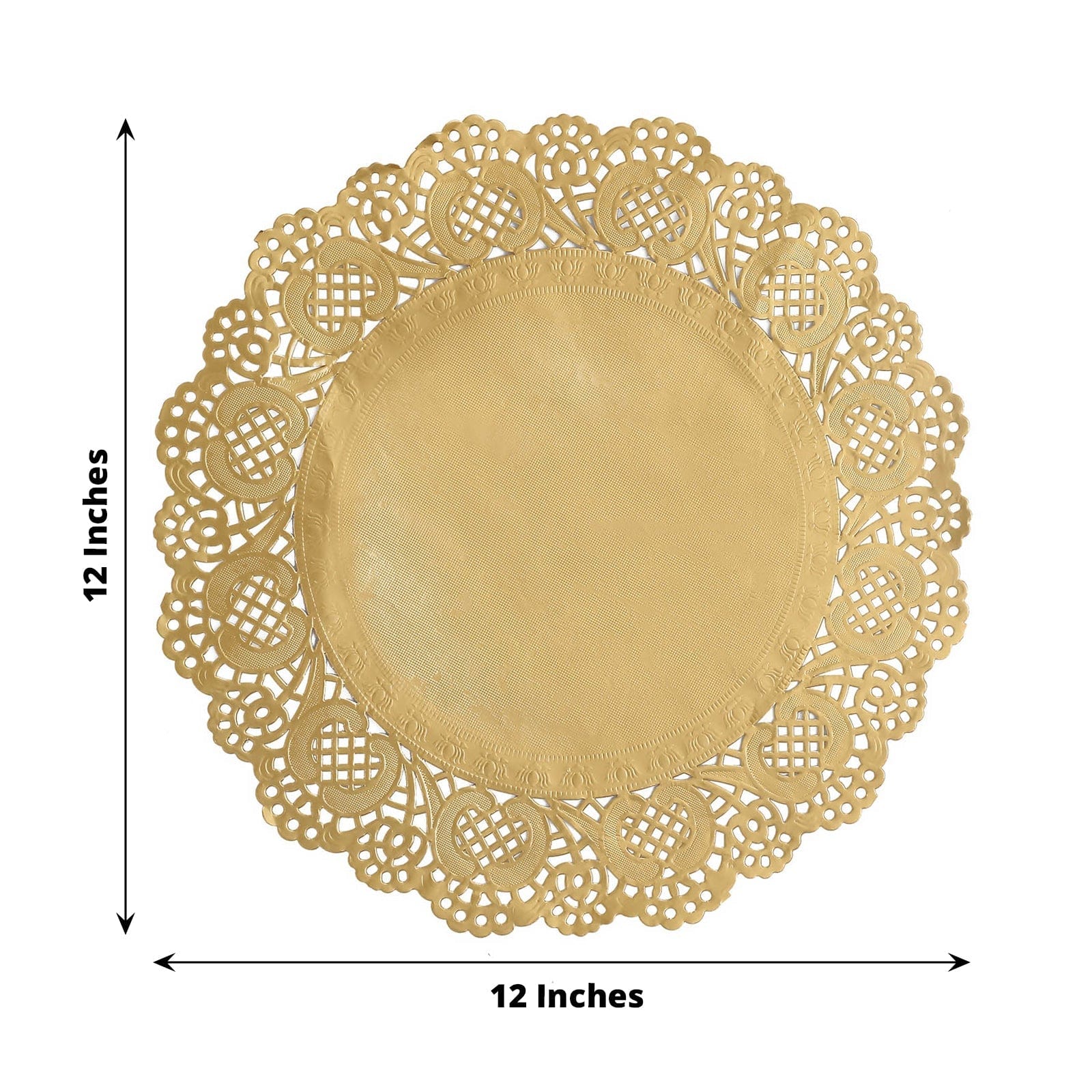 50 pcs Gold Round Disposable Paper Doilies Placemats with Lace Trim DSP_PPDOL_RND01_12_GOLD