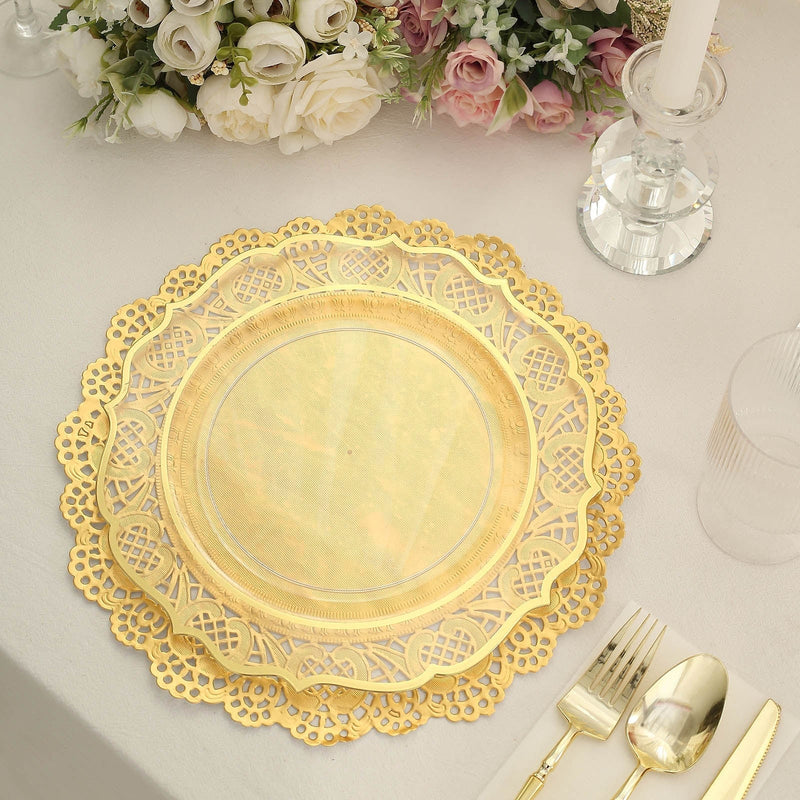 50 pcs Gold Round Disposable Paper Doilies Placemats with Lace Trim DSP_PPDOL_RND01_12_GOLD
