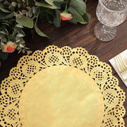 50 pcs Gold Round Disposable Paper Doilies Placemats with Lace Trim DSP_PPDOL_RND01_12_GOLD