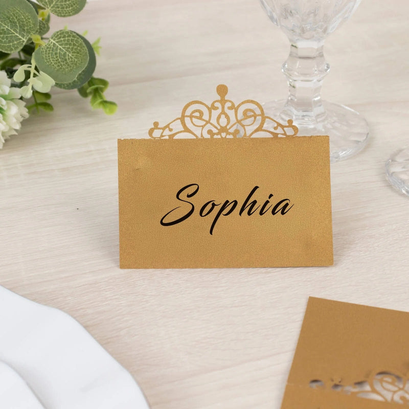 50 Place Cards with Laser Cut Crown Design - Gold CARD_PAP04_2X4_GOLD