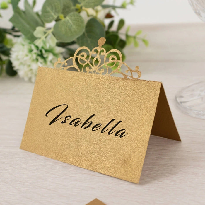 50 Place Cards with Laser Cut Crown Design - Gold CARD_PAP04_2X4_GOLD