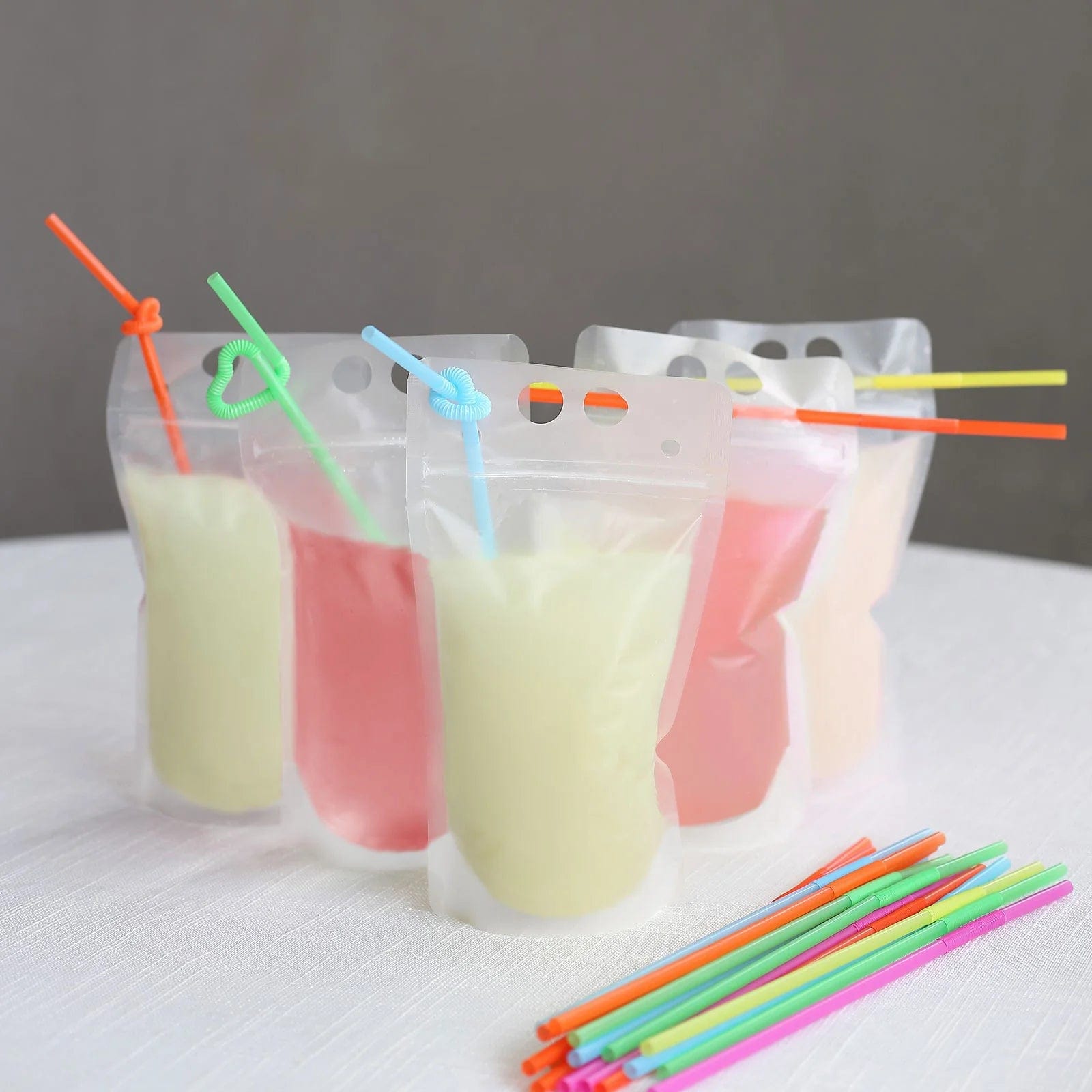 50 Plastic Stand-Up Plastic Drink Pouches with Straws - Clear DSP_CUPOCH01_12_CLR