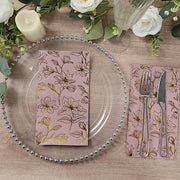 50 Rectangular Soft 2 Ply Dinner Paper Napkins with Flowers Print
