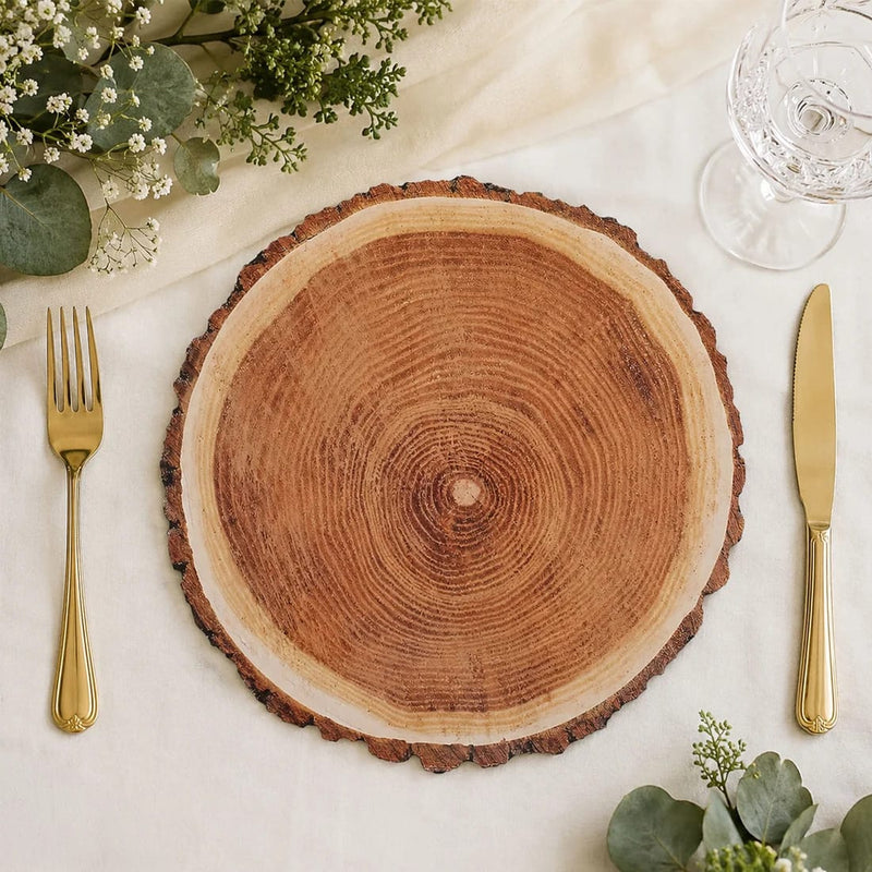 50 Round 13" Disposable Paper Charger Plates Wood Slice Design - Natural DSP_CHRG_R0006_NAT_PK50