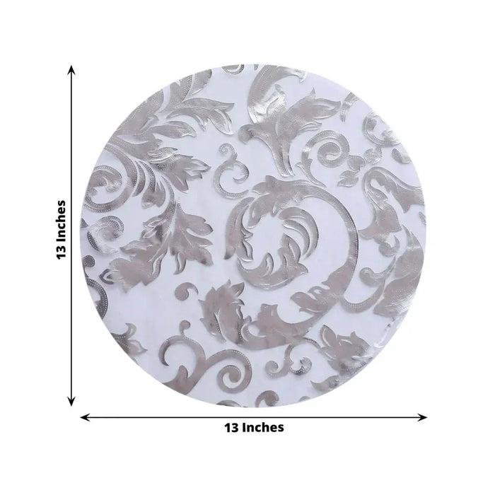 50 Round 13" Metallic Sheer Organza Placemats with Swirl Foil Floral Design
