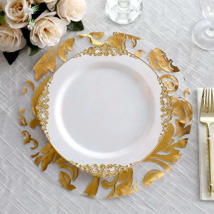 50 Round 13" Metallic Sheer Organza Placemats with Swirl Foil Floral Design