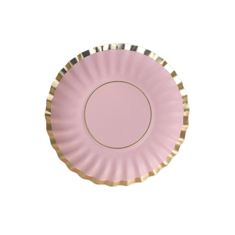 50 Round Metallic Paper Dessert Plates with Scalloped Rim - Disposable Tableware DSP_PPR0020_3_046GD