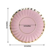 50 Round Metallic Paper Mini Dessert Plates with Scalloped Rim - Disposable Tableware