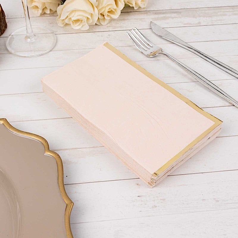 50 Soft 2 Ply Dinner Paper Napkins with Gold Foil Edge