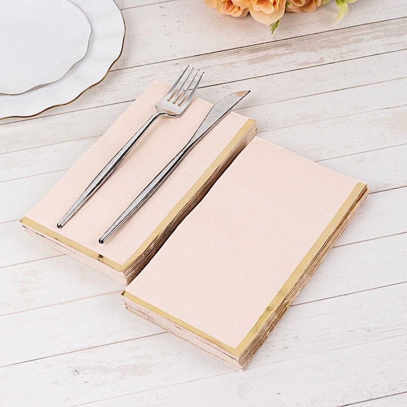 50 Soft 2 Ply Dinner Paper Napkins with Gold Foil Edge