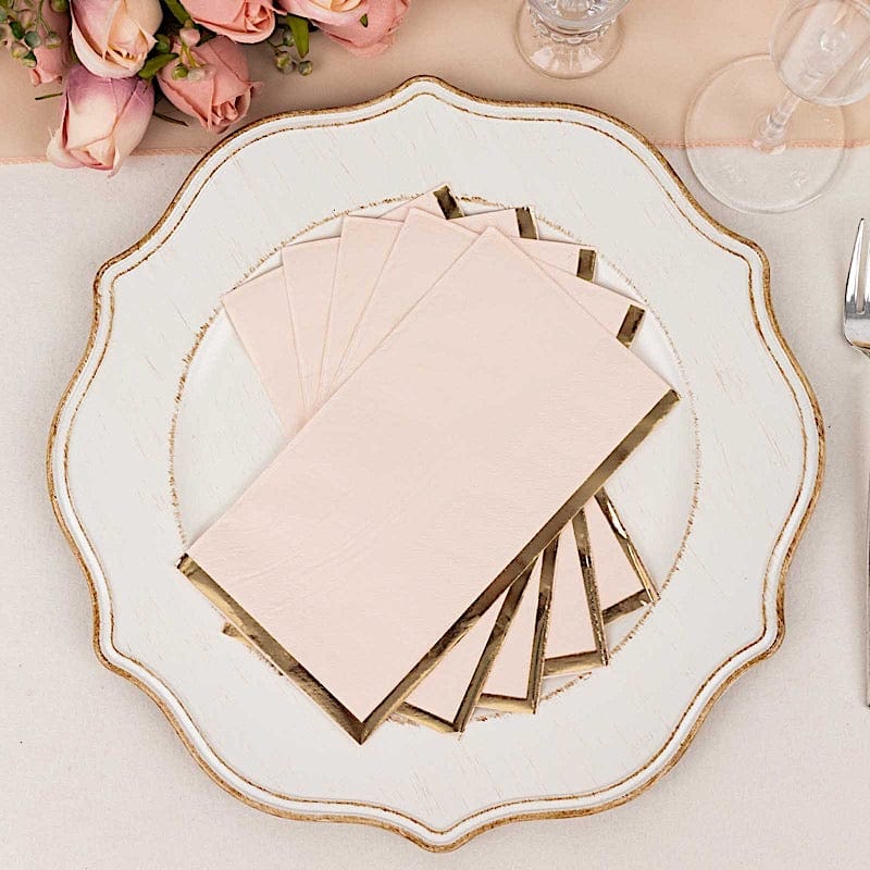 50 Soft 2 Ply Dinner Paper Napkins with Gold Foil Edge