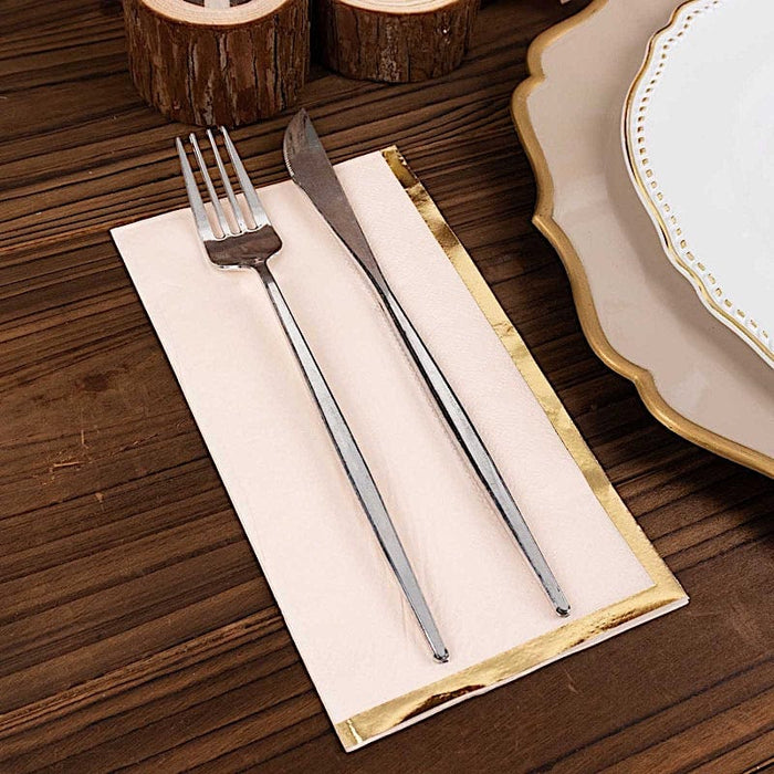 50 Soft 2 Ply Dinner Paper Napkins with Gold Foil Edge