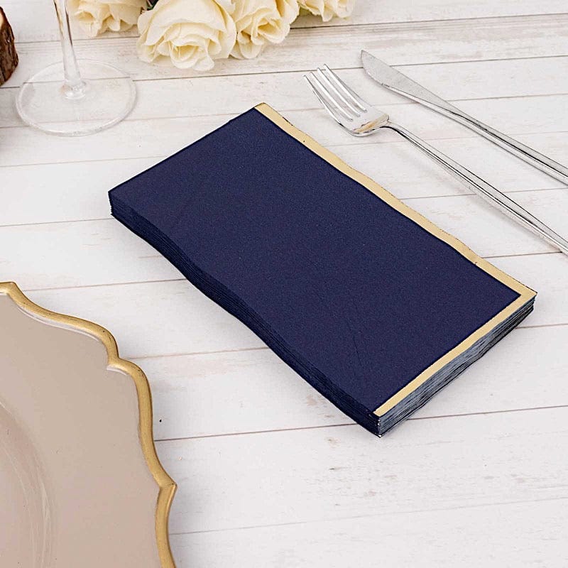 50 Soft 2 Ply Dinner Paper Napkins with Gold Foil Edge