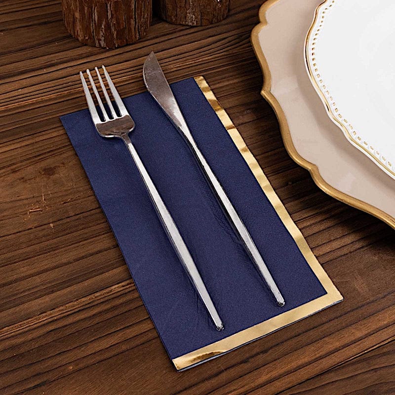 50 Soft 2 Ply Dinner Paper Napkins with Gold Foil Edge