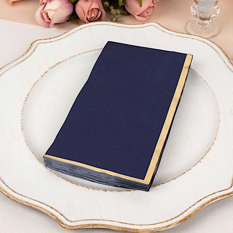 50 Soft 2 Ply Dinner Paper Napkins with Gold Foil Edge