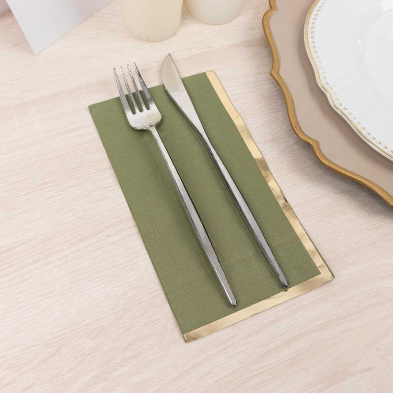 50 Soft 2 Ply Dinner Paper Napkins with Gold Foil Edge