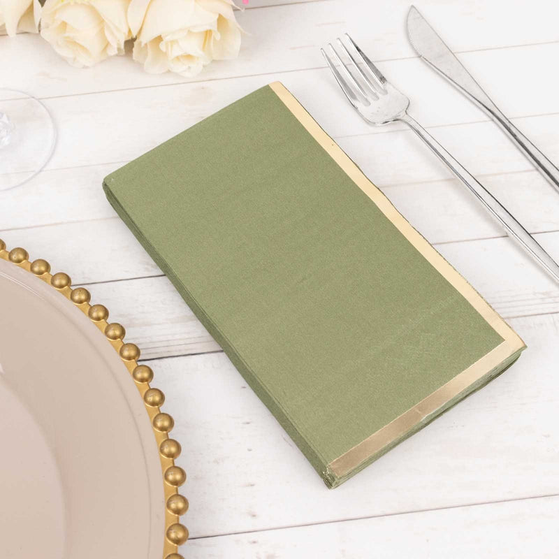 50 Soft 2 Ply Dinner Paper Napkins with Gold Foil Edge