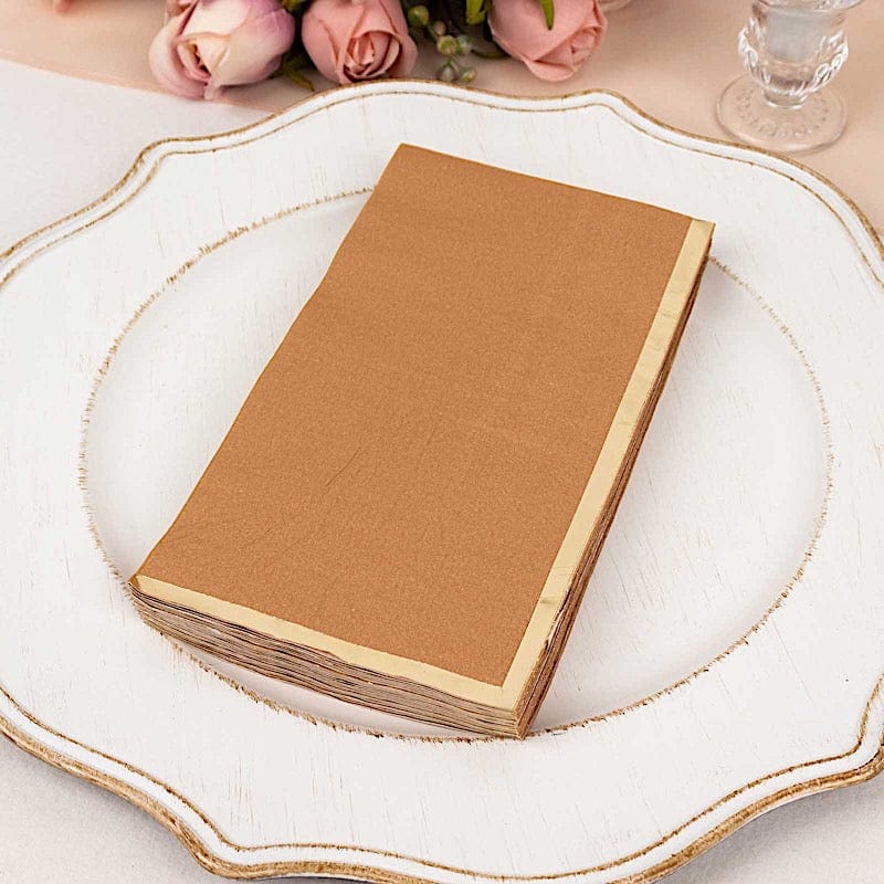 50 Soft 2 Ply Dinner Paper Napkins with Gold Foil Edge