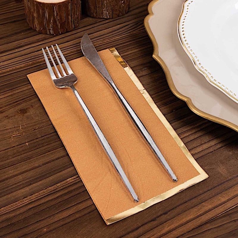 50 Soft 2 Ply Dinner Paper Napkins with Gold Foil Edge