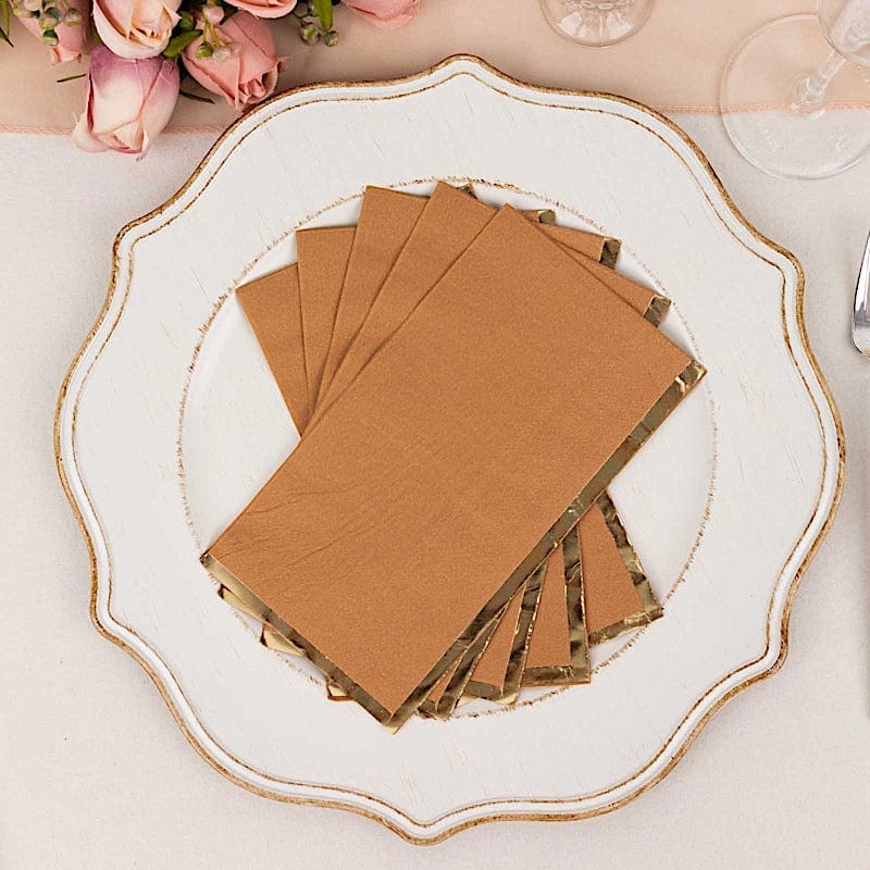50 Soft 2 Ply Dinner Paper Napkins with Gold Foil Edge