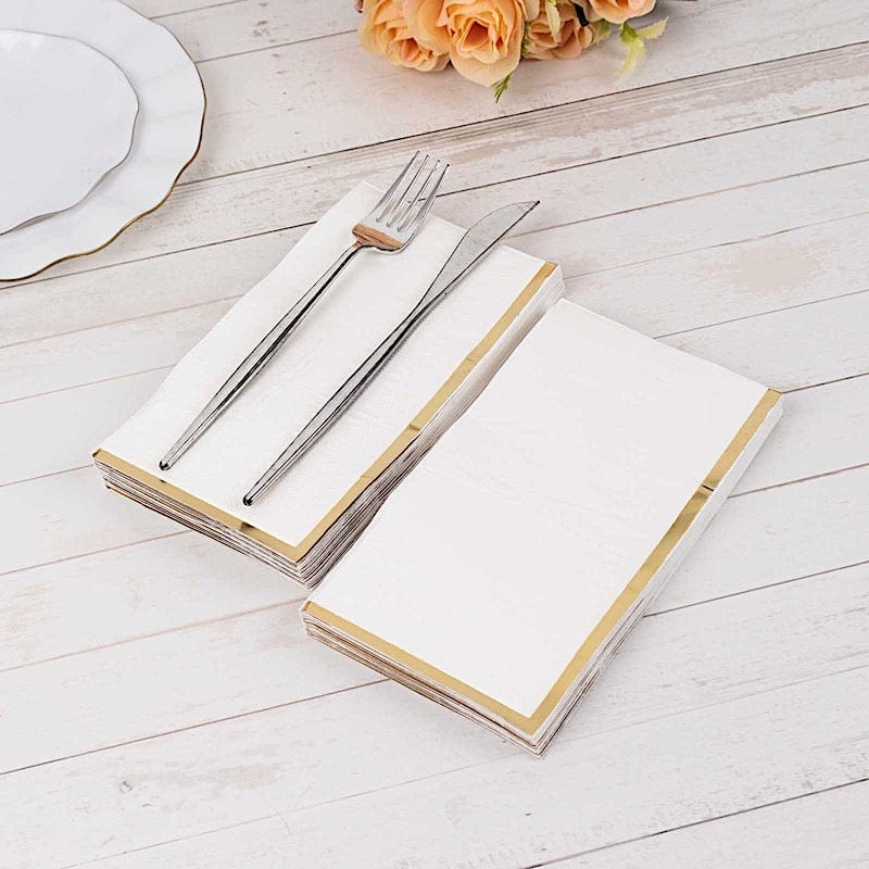 50 Soft 2 Ply Dinner Paper Napkins with Gold Foil Edge