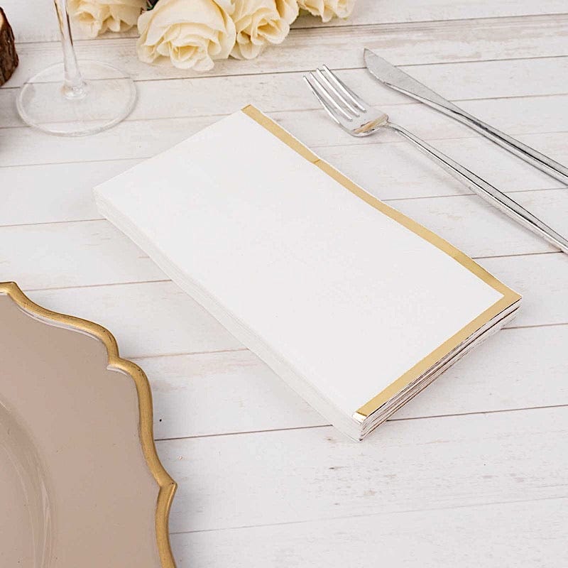 50 Soft 2 Ply Dinner Paper Napkins with Gold Foil Edge