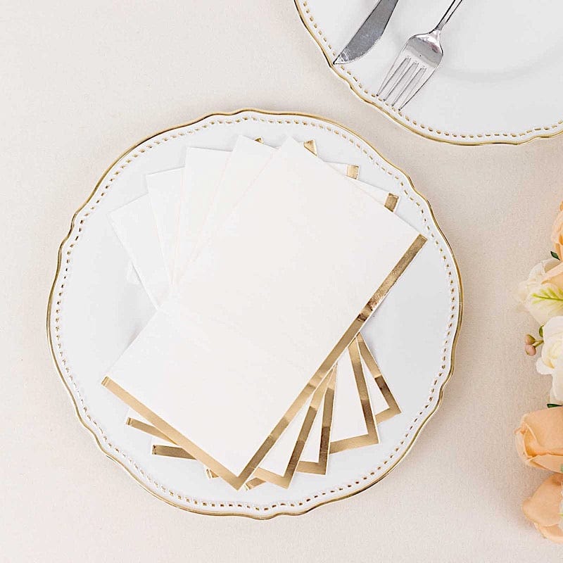 50 Soft 2 Ply Dinner Paper Napkins with Gold Foil Edge