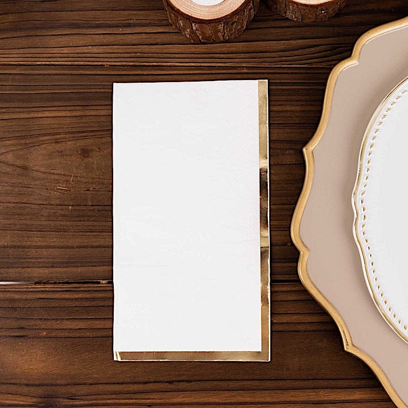 50 Soft 2 Ply Dinner Paper Napkins with Gold Foil Edge