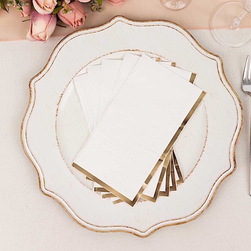 50 Soft 2 Ply Dinner Paper Napkins with Gold Foil Edge