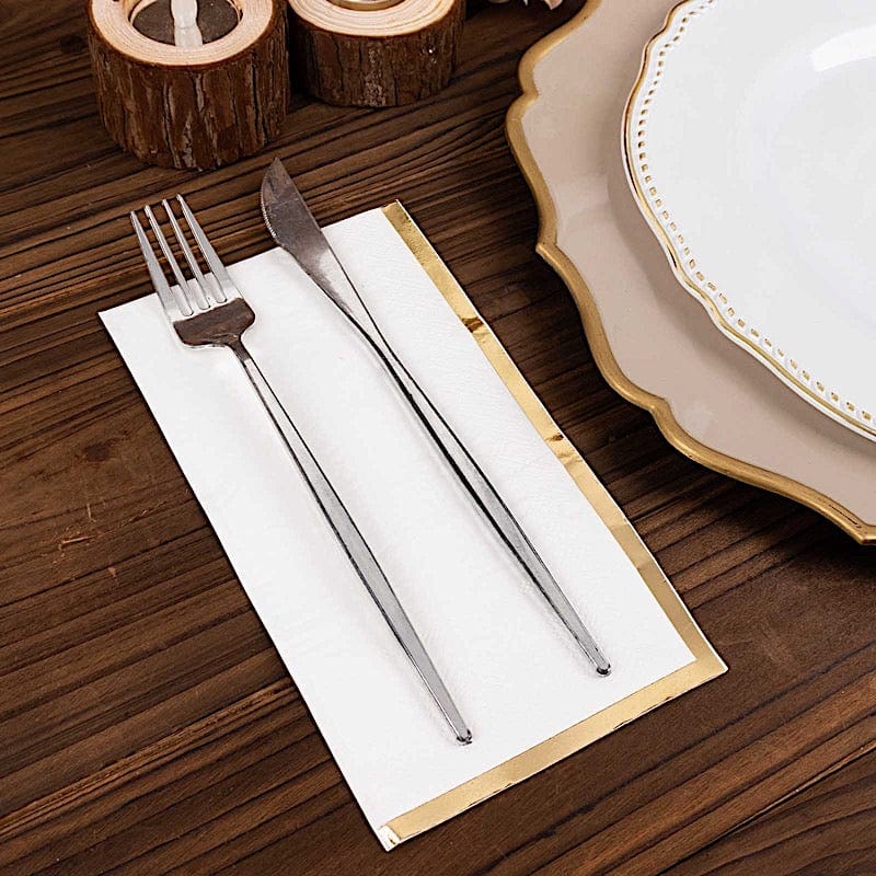 50 Soft 2 Ply Dinner Paper Napkins with Gold Foil Edge