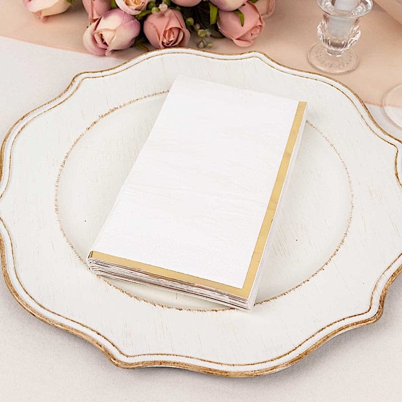 50 Soft 2 Ply Dinner Paper Napkins with Gold Foil Edge