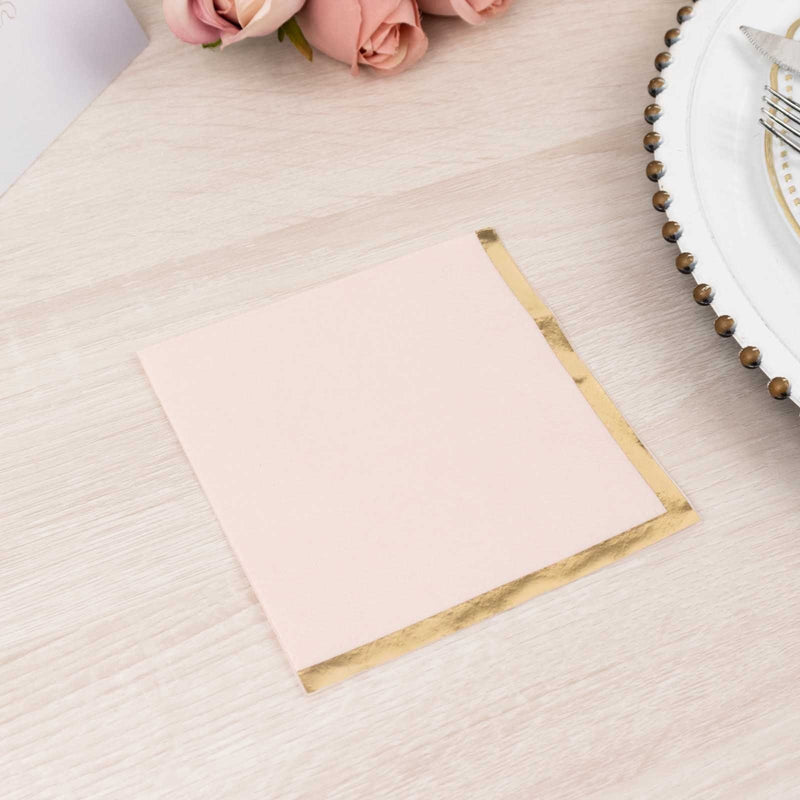 50 Soft 2 Ply Disposable Dinner Cocktail Paper Napkins with Gold Foil Edge