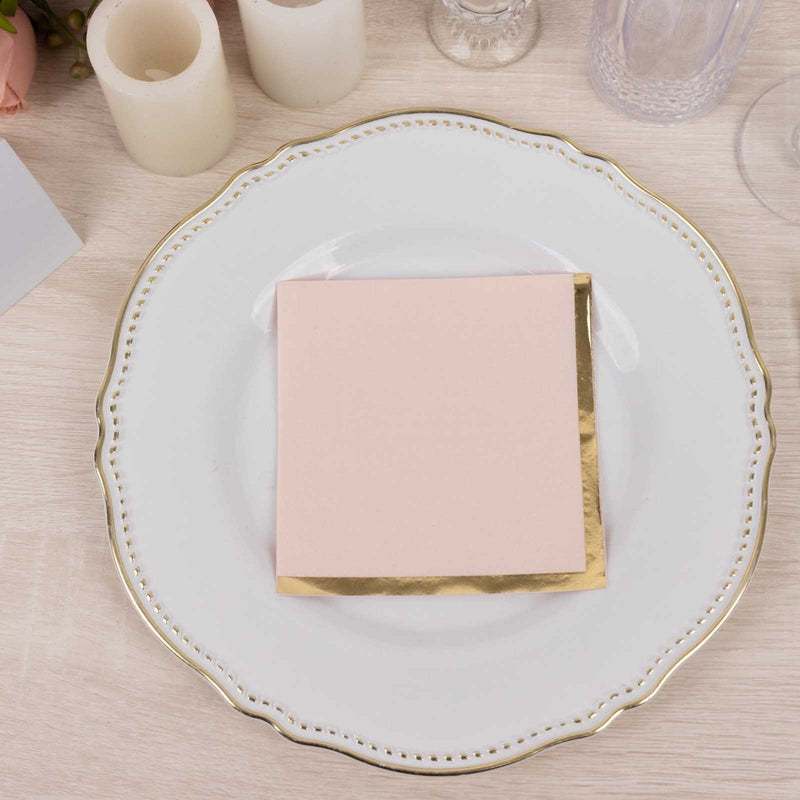 50 Soft 2 Ply Disposable Dinner Cocktail Paper Napkins with Gold Foil Edge