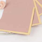 50 Soft 2 Ply Disposable Dinner Cocktail Paper Napkins with Gold Foil Edge