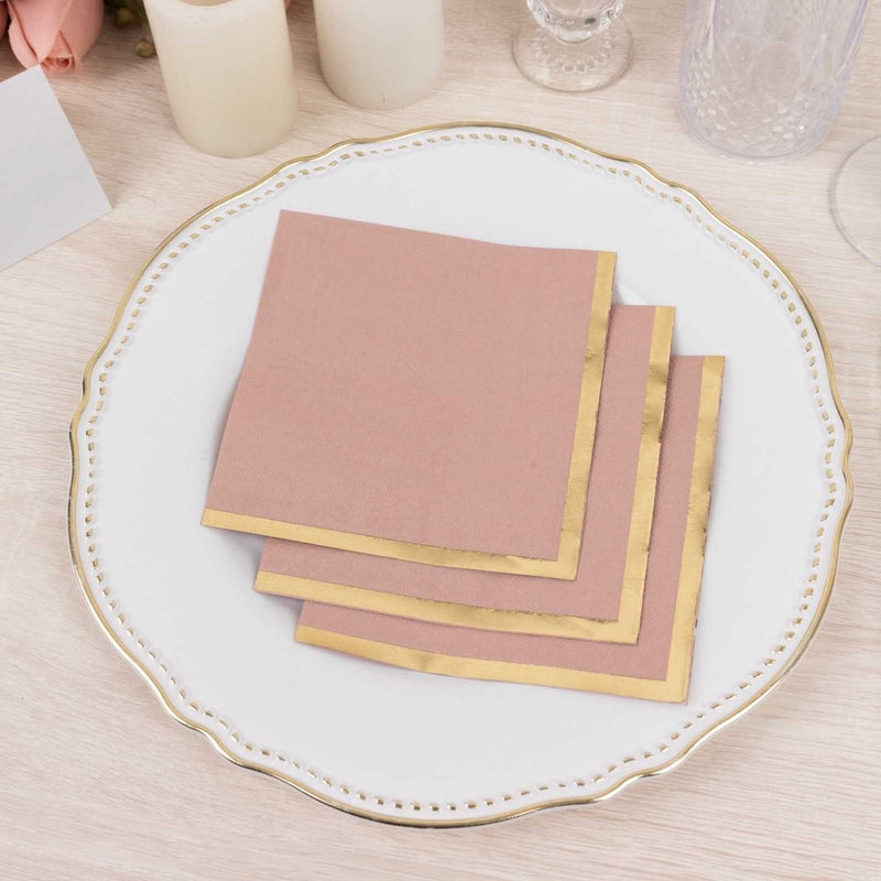 50 Soft 2 Ply Disposable Dinner Cocktail Paper Napkins with Gold Foil Edge