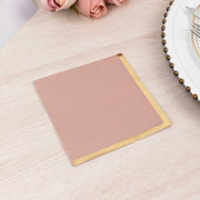 50 Soft 2 Ply Disposable Dinner Cocktail Paper Napkins with Gold Foil Edge