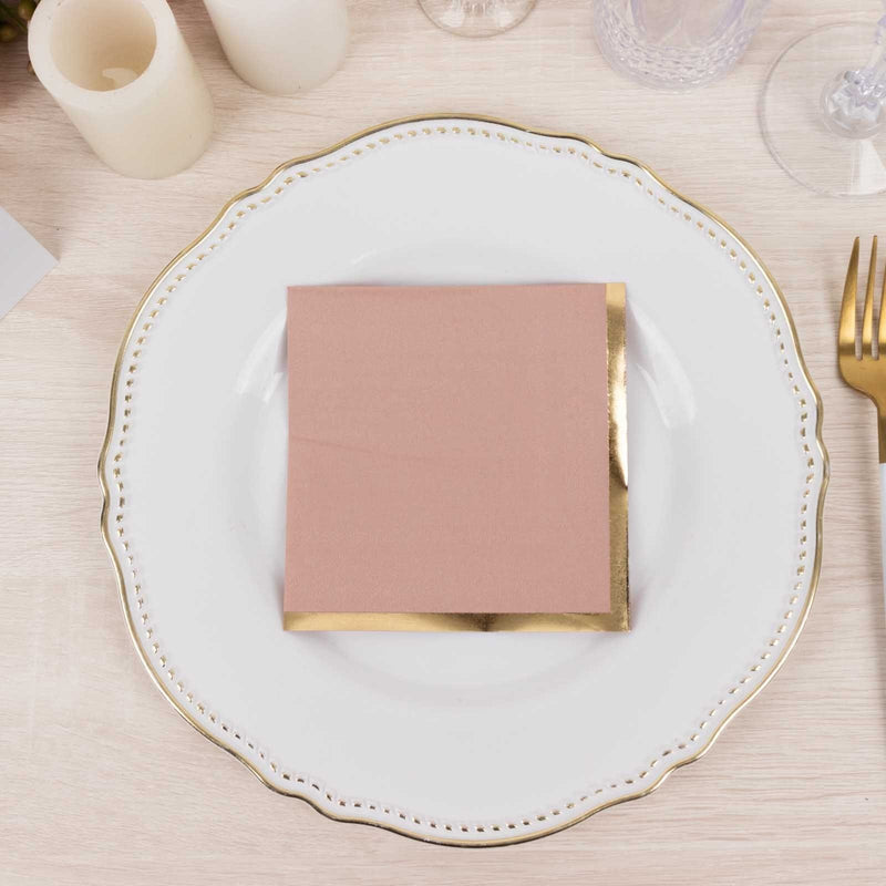 50 Soft 2 Ply Disposable Dinner Cocktail Paper Napkins with Gold Foil Edge