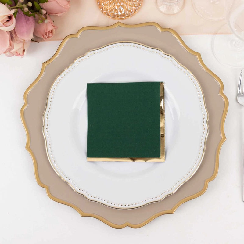 50 Soft 2 Ply Disposable Dinner Cocktail Paper Napkins with Gold Foil Edge