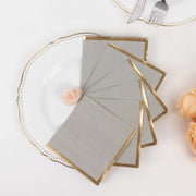 50 Soft 2 Ply Disposable Dinner Cocktail Paper Napkins with Gold Foil Edge