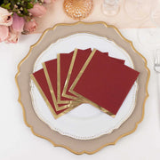 50 Soft 2 Ply Disposable Dinner Cocktail Paper Napkins with Gold Foil Edge