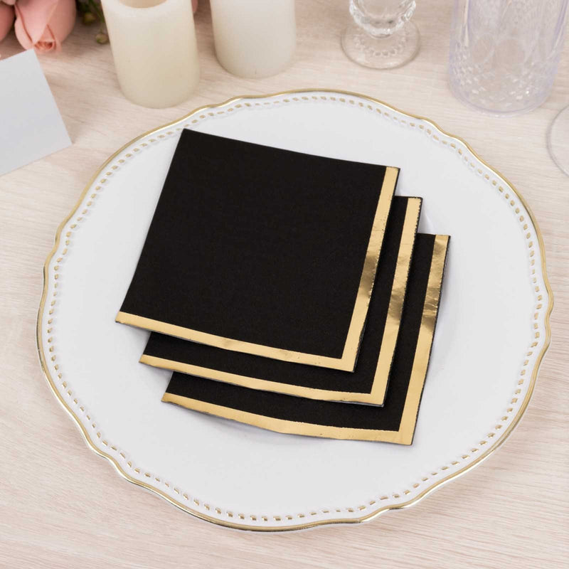 50 Soft 2 Ply Disposable Dinner Cocktail Paper Napkins with Gold Foil Edge