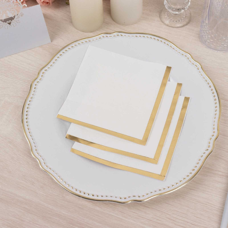 50 Soft 2 Ply Disposable Dinner Cocktail Paper Napkins with Gold Foil Edge