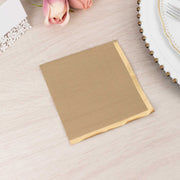 50 Soft 2 Ply Disposable Dinner Cocktail Paper Napkins with Gold Foil Edge